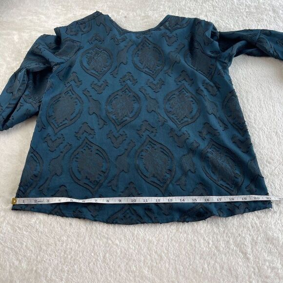 Ann Taylor Loft Floral Velvet Burnout Blouse Womens MP Blue Boho Dark Academia - Picture 9 of 13